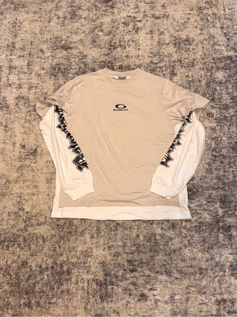 Balenciaga Beige Layered Long-Sleeve Tee with White Inner Sleeves